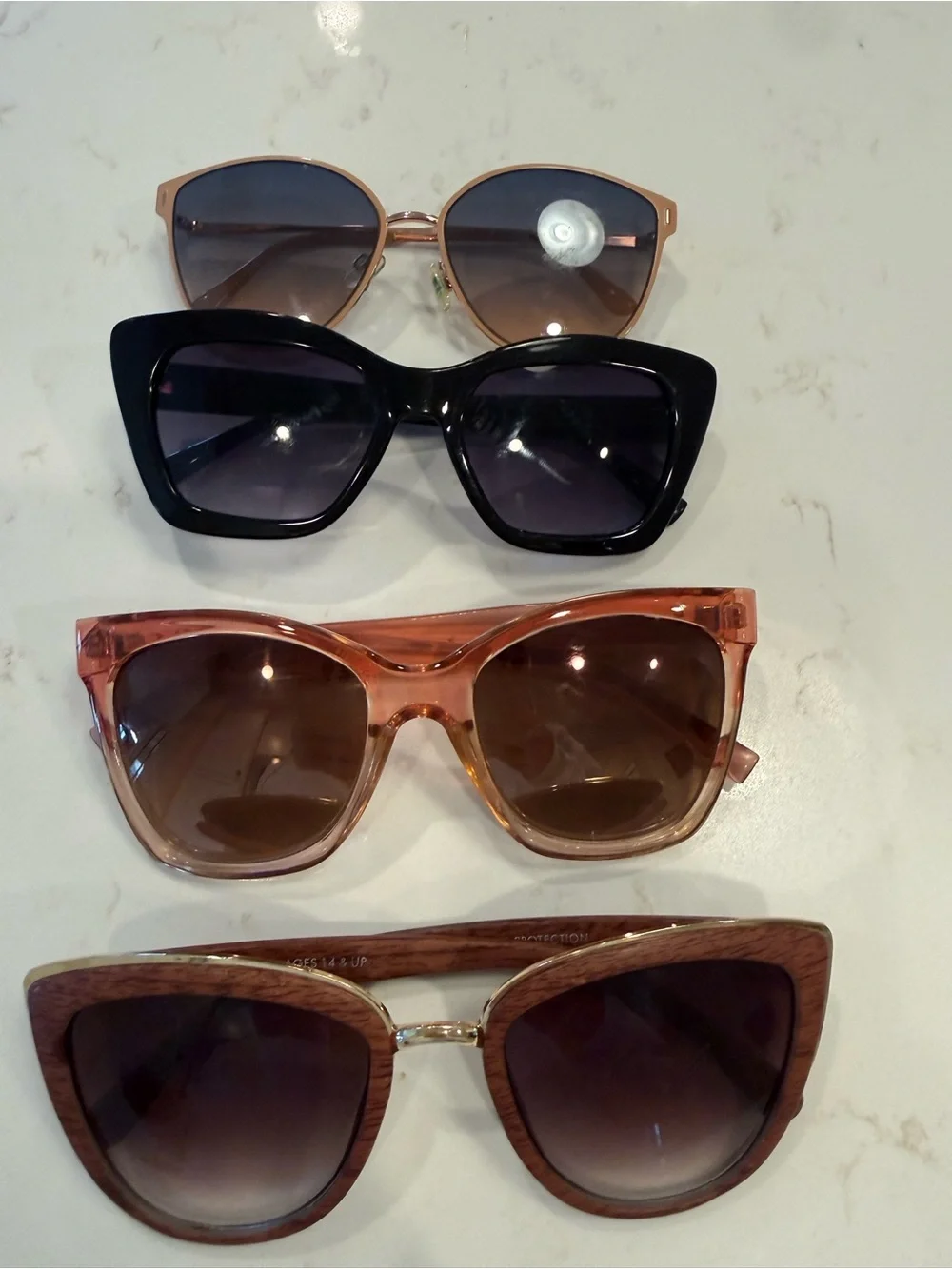 4-Pack Women’s Sunglasses Set — Black, Pink, Rose Gold, Brown Styles